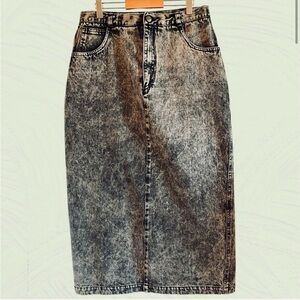 80s vintage acid wash midi denim pencil skirt